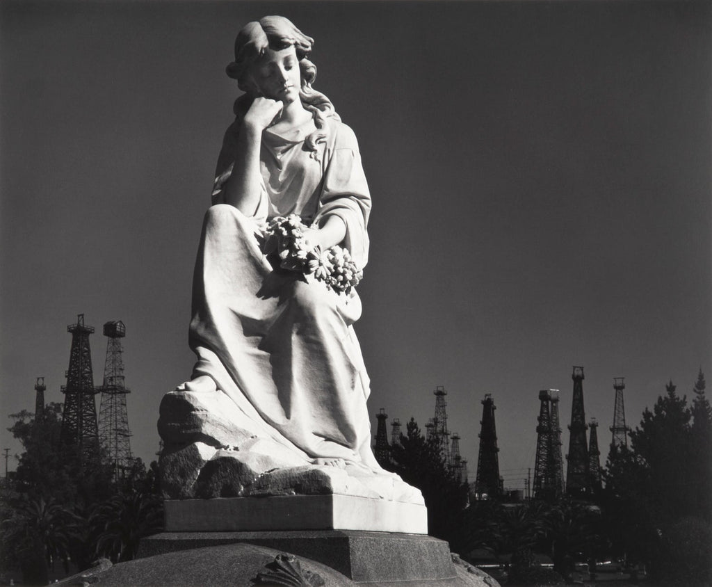 Cemetery Statue and Oil Derricks Original Photograph Ansel Adams 