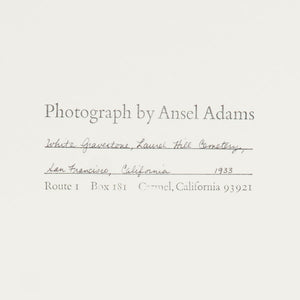 White Tombstone, Laurel Hill, San Francisco Original Photograph Ansel Adams 