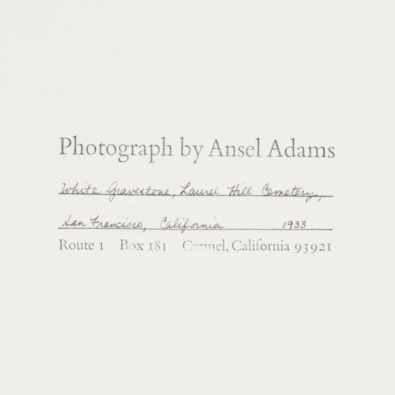 White Tombstone, Laurel Hill, San Francisco Original Photograph Ansel Adams 