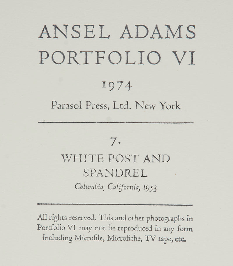 White Post and Spandrel Original Photograph Ansel Adams 