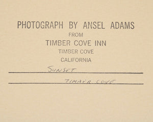 Sunset, Timber Cove Original Photograph Ansel Adams 