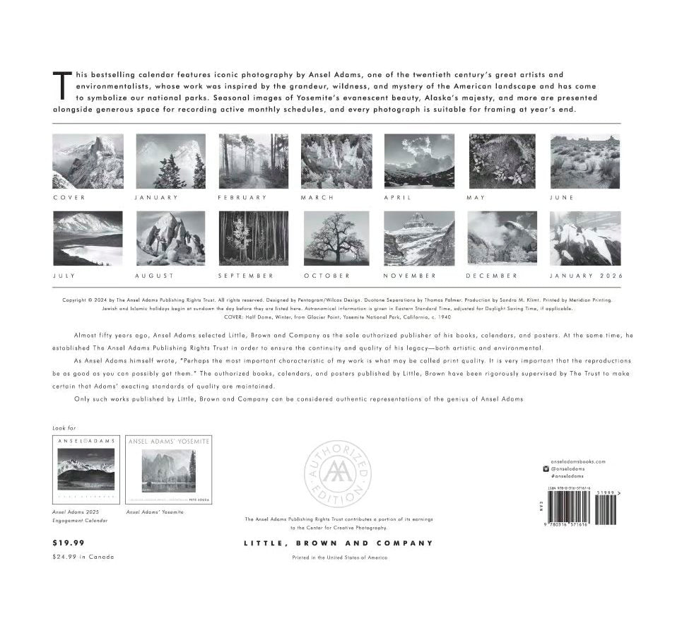 Ansel Adams 2025 Wall Calendar Shop Little, Brown 