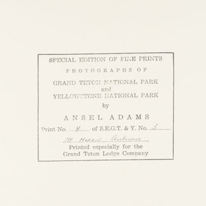 Mt. Moran, Autumn, Grand Tetons Nat’l Park- Signed Special Edition Photograph Shop Ansel Adams 