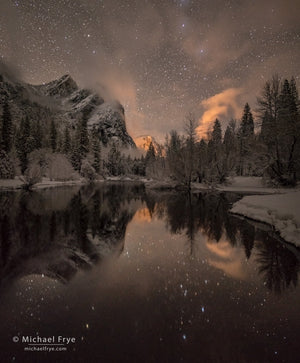 Stars, Mist, Three Brothers and the Merced River, Yosemite National Park Shop Michael Frye 16"x20" 