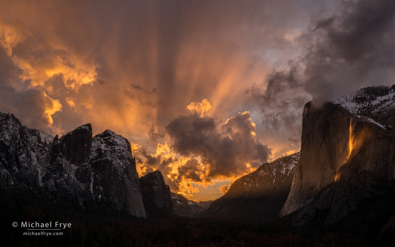 Sunset over Yosemite Valley with Horsetail Fall Shop Michael Frye 13"x20" 